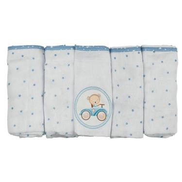 Imagem de Kit 5 Fraldas de Pano para Bebê 68 cm x 70 cm Urso Bublim, Urso Carrin
