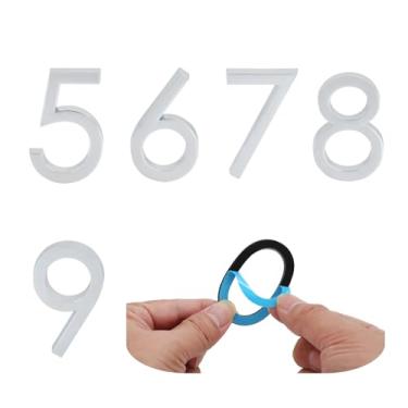 Imagem de NumRealm Números de casa, letras de números de caixa de correio 3D à prova d'água, endereço externo autoadesivo, jardim, apartamento, prata 5 a 9