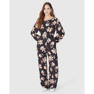 Imagem de Calça Reta Feminina Floral Em Viscose Texturizada-Feminino