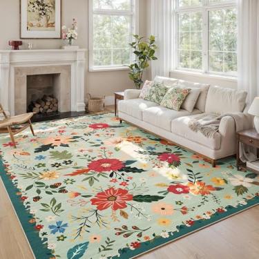 Imagem de ARKIIKI Tapete para sala de estar, 20 x 25 cm, lavável na máquina, boho, antiderrapante, floral, vintage, pilha baixa, tapetes grandes para sala de estar, quarto, casa de fazenda, sala de jantar
