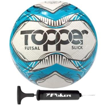 Imagem de Bola de Futsal Topper Slick Fusionada Oficial + Bomba de Ar, Azul