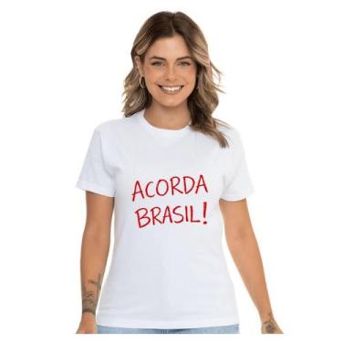 Imagem de Camiseta Acorda Brasil Branca Estampa Vermelha Unissex - arcom, Branco
