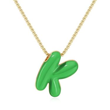 Imagem de KissYan Colar com letras de bolha, banhado a ouro 14 K, pingente de caixa com inicial de balão colorido, joia delicada para presente, Adjustable, Cobre, Sem Pedra Preciosa