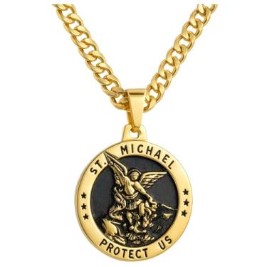 Imagem de Colar Medalha de São Miguel Arcanjo em Aço Inoxidável 316L – Amuleto de Proteção, Fé e Força Espiritual Masculino com Corrente Ajustável