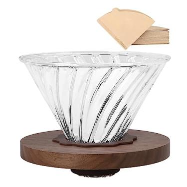 Imagem de Lalord Gotejador de café com 100 peças de filtro de papel tamanho 02, cabo de nogueira e vidro borossilicato, gotejador de café de vidro, suporte para 1 a 4 xícaras