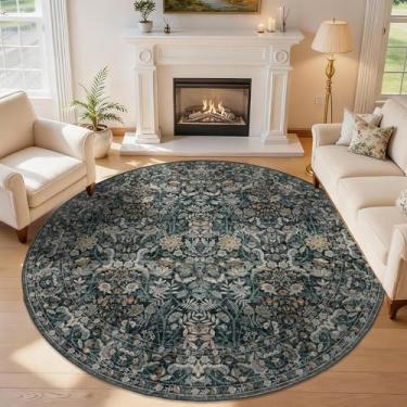 Imagem de Luxcrest Tapetes redondos verdes 2,4 m: tapete de área grande para sala de estar, sala de jantar, entrada, quarto, decoração floral vintage boho - tapete circular macio antiderrapante que não solta
