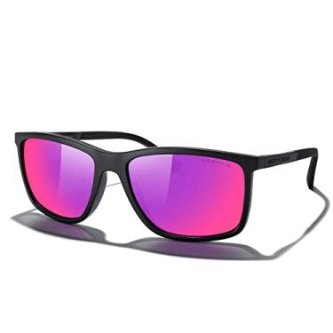 Imagem de MERRY'S Óculos de sol unissex retangulares polarizados para pesca, condução, golfe, têmpora de alumínio S8658, Armação preta fosca/lente espelhada roxa/hastes pretas, Lens Width: 58 Millimeters