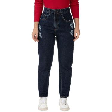 Imagem de Calça Mom Jeans Puídos Guess Azul Escuro-Feminino