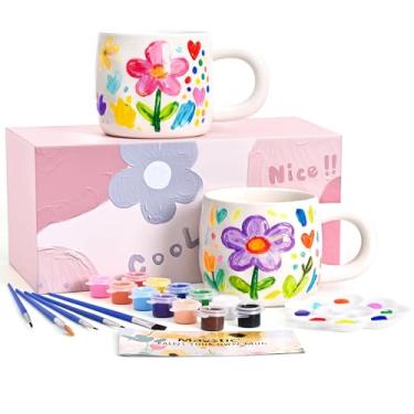 Imagem de Maustic Kit de pintura de caneca, kit pinte sua própria caneca, canecas de cerâmica para pintar, Dia dos Pais, Dia dos Namorados, kits de presente faça você mesmo, inclui 2 canecas pintáveis de 370 ml