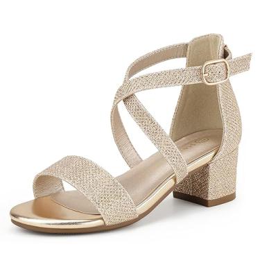 Imagem de Hehainom Sandálias de salto para meninas, com tira no tornozelo, sapatos para crianças pequenas, grandes, florista, festa de casamento, D Glitter dourado, 9 Toddler