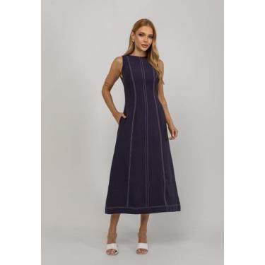 Imagem de Vestido De Alfaiataria Midi Com Costura Contrastantes Azul Salvatore, 