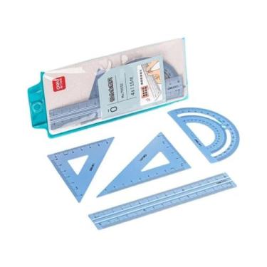 Imagem de Conjunto De Desenho Em Alumínio 4 Peças: Régua Reta, Transferidor Tria