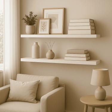 Imagem de Prateleira Madeira Flutuante Multiuso Kit 2 91x20 Luara Branco L06 - D'Rossi