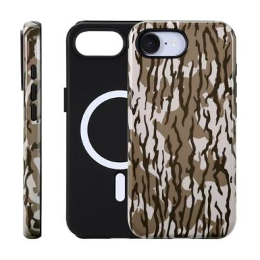 Imagem de Fourmor Capa para iPhone 16e - Carregamento sem fio para MagSafe, capa externa rígida de policarbonato + capa protetora interna de TPU macio à prova de choque, padrão de listras camufladas