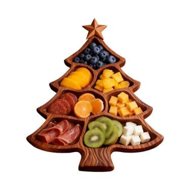 Imagem de Travessa de servir de Natal | Bandeja de comida dividida de - Bandeja de servir árvore de Natal, tábua de queijo, para festa, lanche, sobremesa, cozinha, sala de estar, quarto, escritório