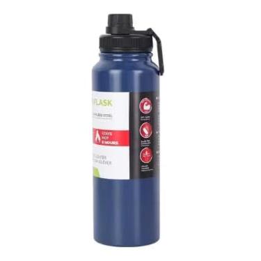 Imagem de Garrafa Térmica Inox 800ml Antivazamento com Bico Esportivo e Alça | Squeeze Água Quente Fria Academia, Escritório, Esporte e Viagem (azul)