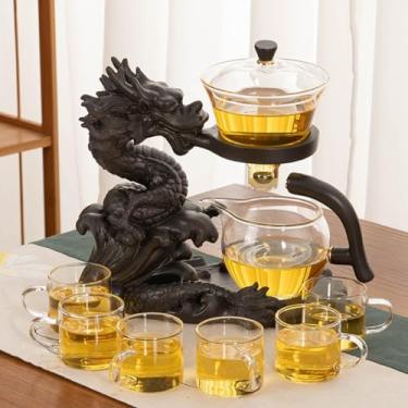 Imagem de Conjunto de chá Lazy Dragon com bule de chá magnético e infusor – Conjunto de chá de vidro Kungfu para bar de cozinha, desvio de água semiautomático, 6 xícaras de bule de chá