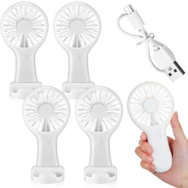 Imagem de Woanger 4 peças mini ventilador portátil a granel operado por bateria pequenos ventiladores com cabo de dados e base de montagem ventilador elétrico portátil USB pequeno recarregável silencioso