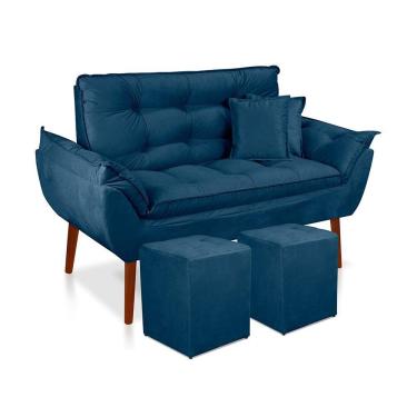 Imagem de Kit 01 Namoradeira Opala 02 Puff Quadrado 02 Almofadas Azul Marinho