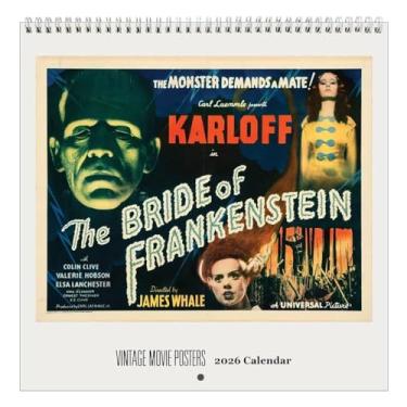 Imagem de Cartazes de filmes vintage - Calendário de parede 2026 30,5 cm x 30,5 cm - Pôsteres de filme retrô - Impresso em papel cartolina certificado FSC - Organizador mensal para casa e escritório