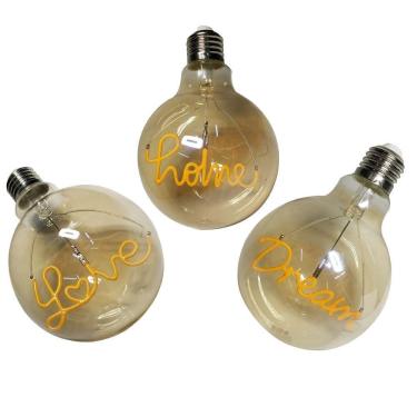 Imagem de Lampada Led Vintage Love Dream Home Mensagem 4w Kit 3 Und Branco Quente Casa Decoraçao Enfeite