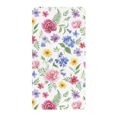 Imagem de SEHANY Lençol de berço fofo com flores coloridas 132 x 71 cm – Lençol de berço de algodão macio respirável para berço padrão e colchão infantil, roupa de cama para meninos e meninas