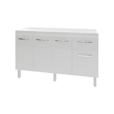 Imagem de Balcão Cozinha Armário Gabiente Pia de 140 cm com 4 Portas e 1 Gavetas Camila Branco
