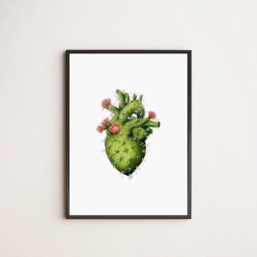 Imagem de Quadro Decorativo Coração De Cacto 24X18Cm Preto