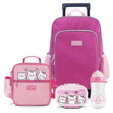 Imagem de Kit Infantil 4pçs - Bolsa Térmica, Pote P/ Lanche 400ml, Garrafa 460ml E Mochila De Carrinho