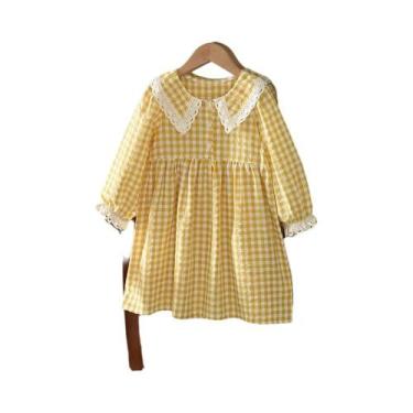 Imagem de Vestido Xadrez Estampado De Manga Comprida Para Meninas, Roupas Casuai