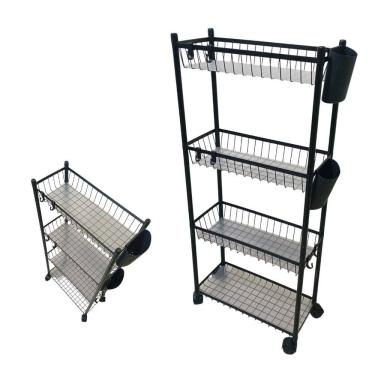 Imagem de Carrinho Organizador Multiuso 4 Prateleira Cozinha Tempero Mantimentos Lavanderia Banheiro Higiene Ganchos E Escorredor