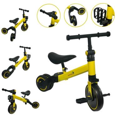 Imagem de Triciclo Infantil 3 Rodas 3 em 1 Bicicleta Equilíbrio sem Pedal Coordenação Amarela Importway Bw312