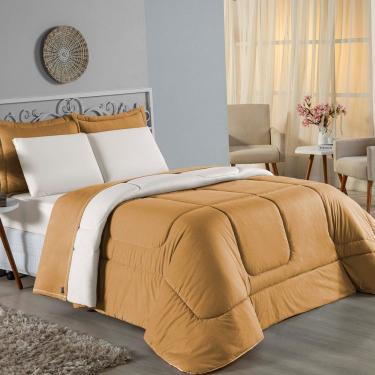 Imagem de Kit Edredom Dupla Face + Jogo De Lençol King Nobre 6 Peças Malha 100% Algodão - Cobre / Palha