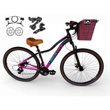 Imagem de Bicicleta Aro 29 Feminina Absolute Hera Retrô Vintage Shimano 21v Hidráulica Confortável Cesta Preto-rosa Tamano 17