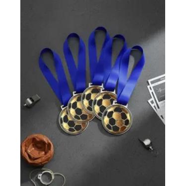 Imagem de Medalha Para Futebol Honra ao Mérito Campeão 50mm Com Fita Azul Kit 10