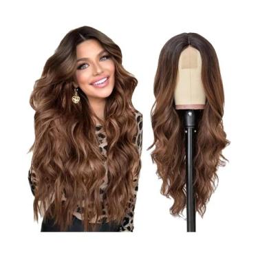 Imagem de Peruca Sintética Cacheada Ondulada De 28 Polegadas Com Renda, Resisten