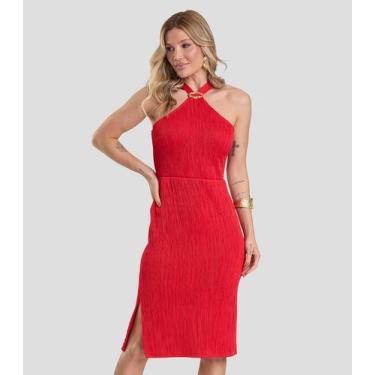 Imagem de Vestido Curto Feminino Texturizado Fluído Dianna Vermelho, G, Vermelho