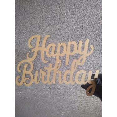 Imagem de Placa "Happy Birthday" em MDF Cru 35x23 cm  Decoração de Aniversário -