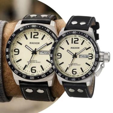 Imagem de Relógio Masculino Analógico de Pulso Preto e Bege Grande Robusto com P