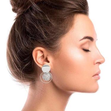 Imagem de Brincos de Pressão Argola com Pérolas Prateado Fashion - - anjo da mam