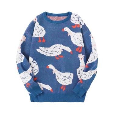 Imagem de Suéter Masculino De Tricô Com Gola Redonda E Estampa Jacquard De Pato 