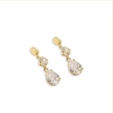 Imagem de Brinco De Ouro 18k Com Zircônias Penduradas - Primus LB Joias, Dourado