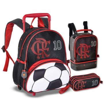Imagem de Mochila Carrinho Flamengo com Lancheira térmica e Estojo-Unissex