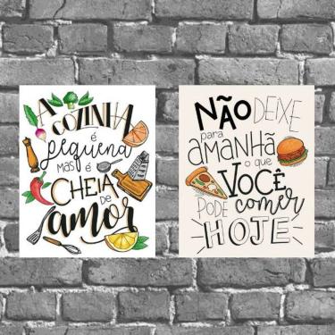 Imagem de Kit 2 Placas Decorativas Frase Cozinha 18x27cm