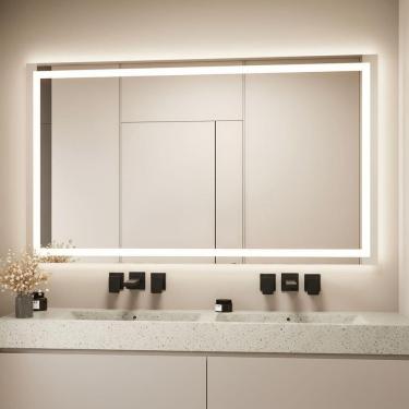 Imagem de Espelho Retangular 70x50 Led Jateado Frontal Maquiagem Camarim Neutro-horizontal