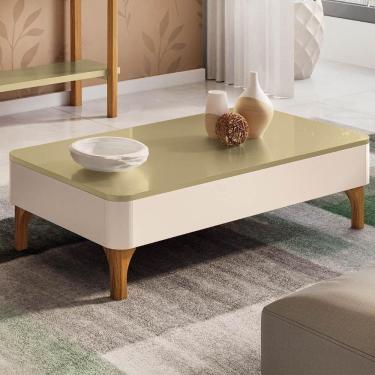 Imagem de Mesa De Centro Baixa Para Sala Pé Madeira Thalia Off/champanhe H01 - Mpozenato
