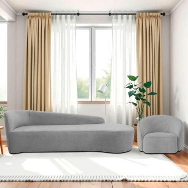 Imagem de Kit Divã Recamier Orgânico França 220cm Lado Direito E Poltrona Amore Linho Cinza Claro