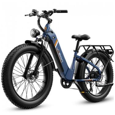 Imagem de Bicicleta elétrica Jasion Thunder azul storm pneus 26x4 motor 750W nominal 1800W pico bateria 48V 18Ah 864Wh quadro aço carbono 7 marchas
