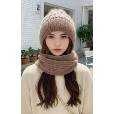 Imagem de Gorro Touca Forrada C/ Cachecol Fixo Lã Quente Frio Inverno - Modas Fa