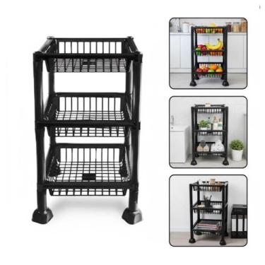 Imagem de Estante organizadora chao 3 andares fruteira multiuso cesto empilhavel